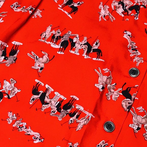 BIRCH BROS Button Down Blouse Black Red Polo Horse - Picture 9 of 13